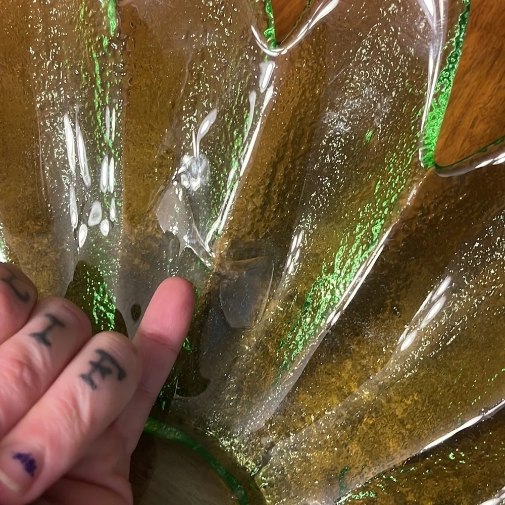 Vintage Blown Glass Daisy Bowl Green Glass Decorative Bowl Oversized Daisy Bowl